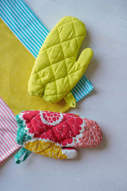 KITCHEN LINEN Solid Kids Oven Mitts Neon Yellow (Set of 2)