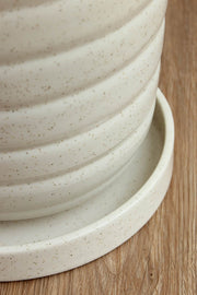 PLANT POTS Solid White Ribbed Planters With Tray (Ceramic)