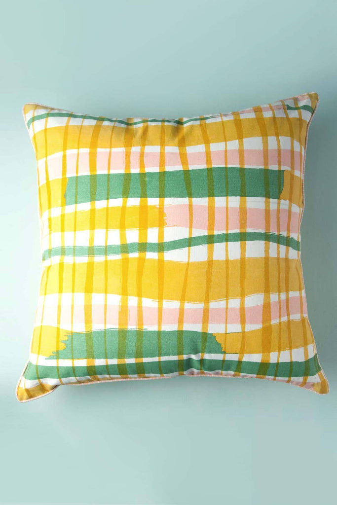 Buy Summer Squares Cotton Duck Yellow And Sage Floor Cushion Cover Online Freedom Tree