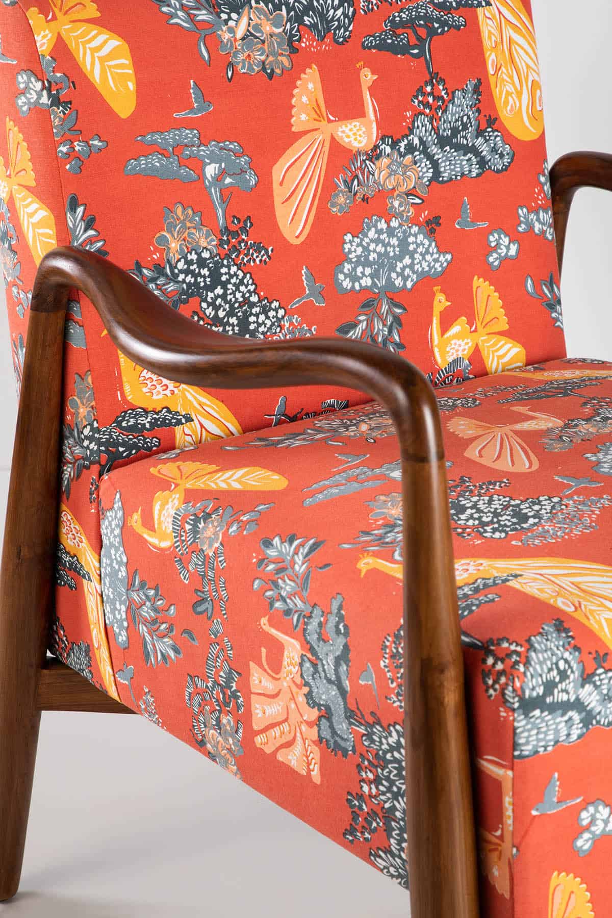 Peacock Song Coral Fabric