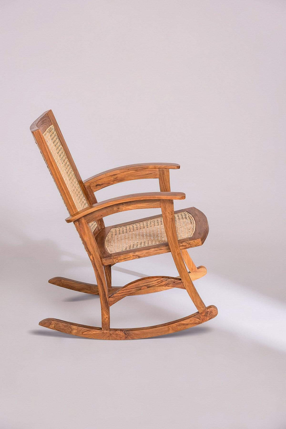 Rocking Teak Wood And Wicker Armchair