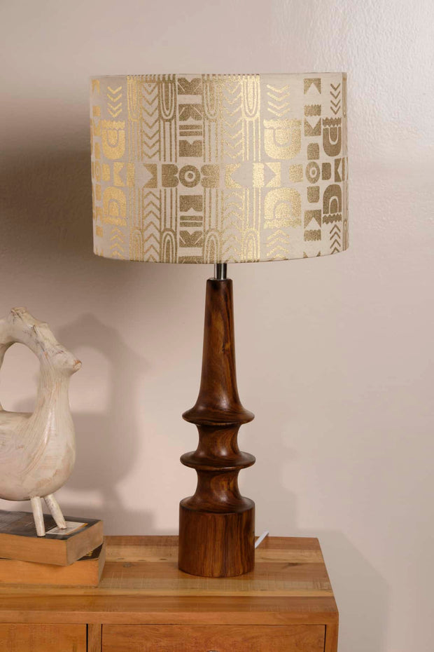 TABLE LAMP Turned Wood Table Lamp (Natural)