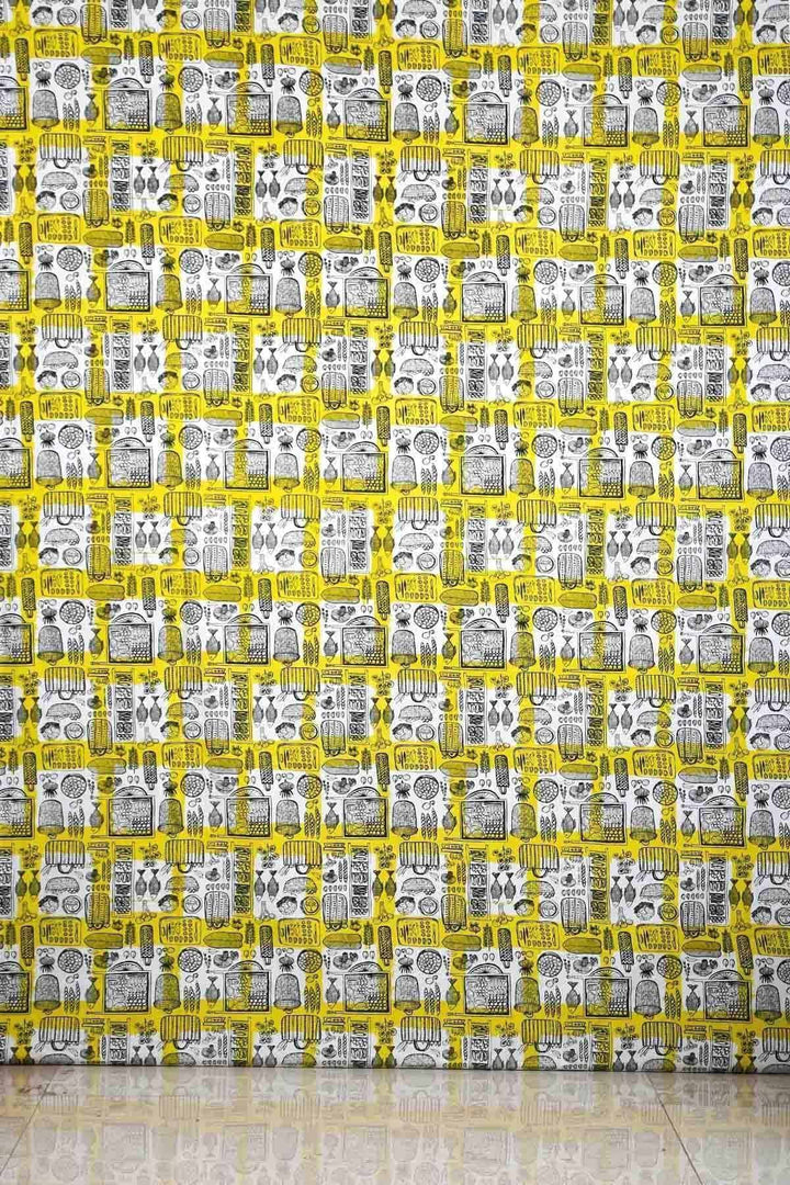 Veg Baazar Cotton Fabric And Curtains (Black/Lime)