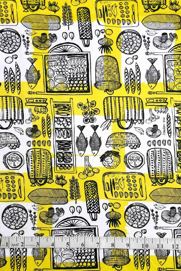 Veg Baazar Cotton Fabric And Curtains (Black/Lime)