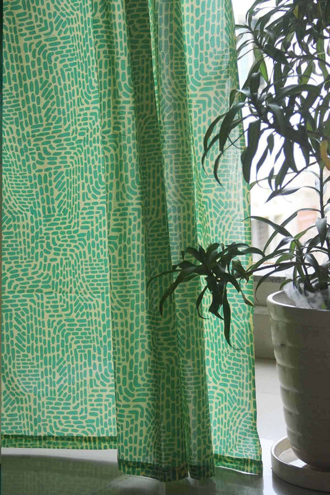 SHEER FABRIC AND CURTAINS Waymore Sheer Fabric And Curtains (Yellow/Turquoise)