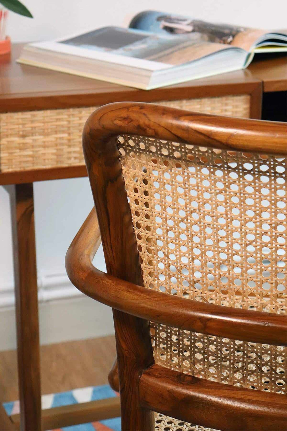ARMCHAIR Wicker Office Chair (Teak Wood)