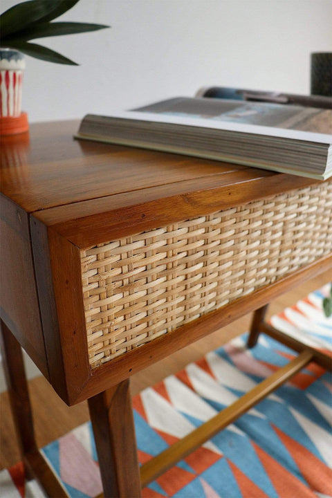 STUDY TABLE Wicker Study Table (Teak Wood)