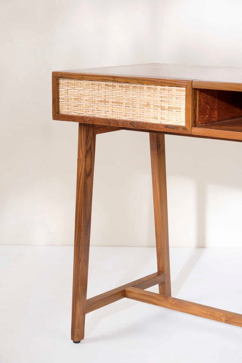 STUDY TABLE Wicker Study Table (Teak Wood)