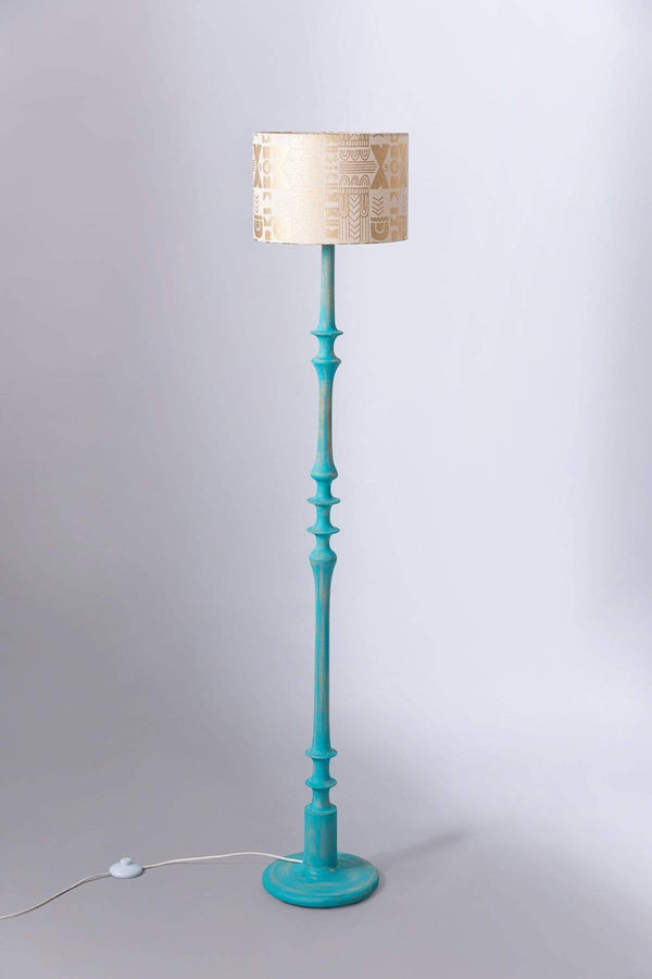 Wooden Teak Wood Floor Lamp (Washed Mint)