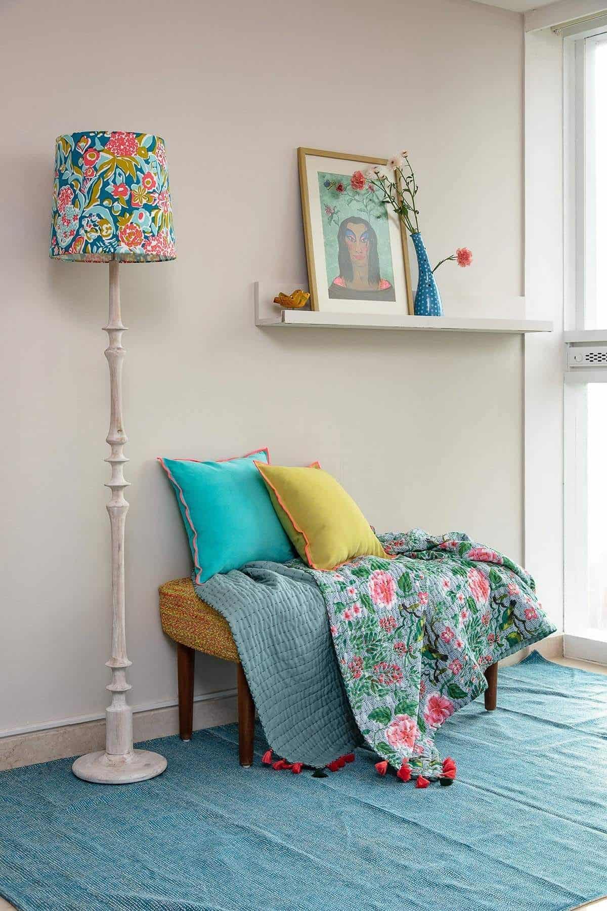 FLOOR LAMP Wooden Teak Wood Floor Lamp (White Wash)