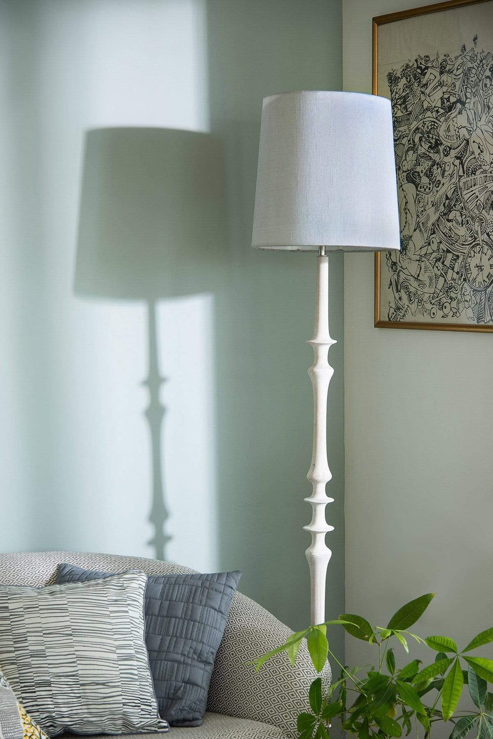 FLOOR LAMP Wooden Teak Wood Floor Lamp (White Wash)