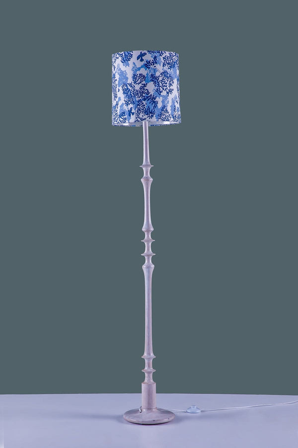 Wooden Teak Wood Floor Lamp (Washed White)
