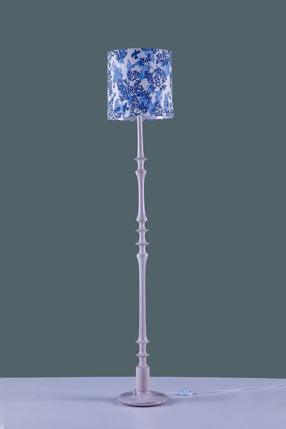 Wooden Teak Wood Floor Lamp (Washed White)