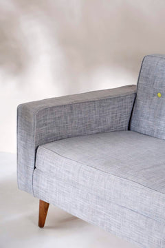 Upholstered Bundle Retro Button Down Sofa in Raffia Misty Grey Fabric