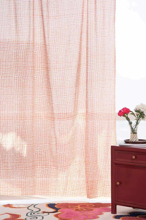 WINDOW CURTAINS Grille Soft Pink Window Curtain In Sheer Fabric