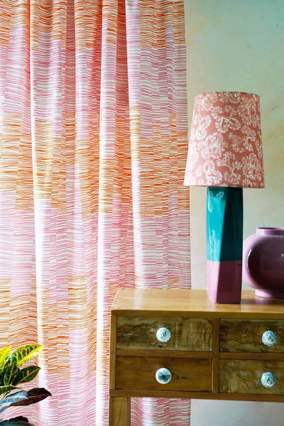 Cotton Sheeting Cotton Fabric And Curtains In Pink/Orange Shade And Handcrafted Woven Style