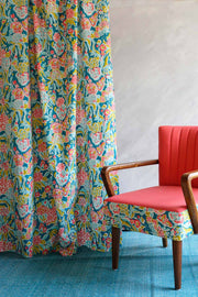 COTTON FABRIC AND CURTAINS Para Para Cotton Fabric And Curtains (Teal/Pink)