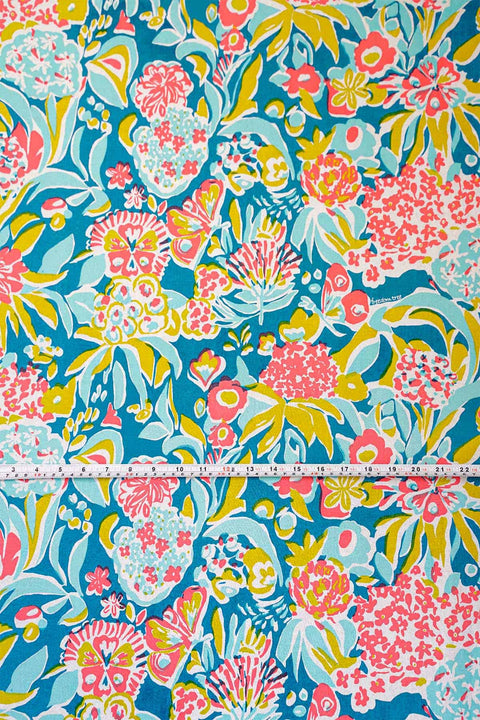 COTTON FABRIC AND CURTAINS Para Para Cotton Fabric And Curtains (Teal/Pink)