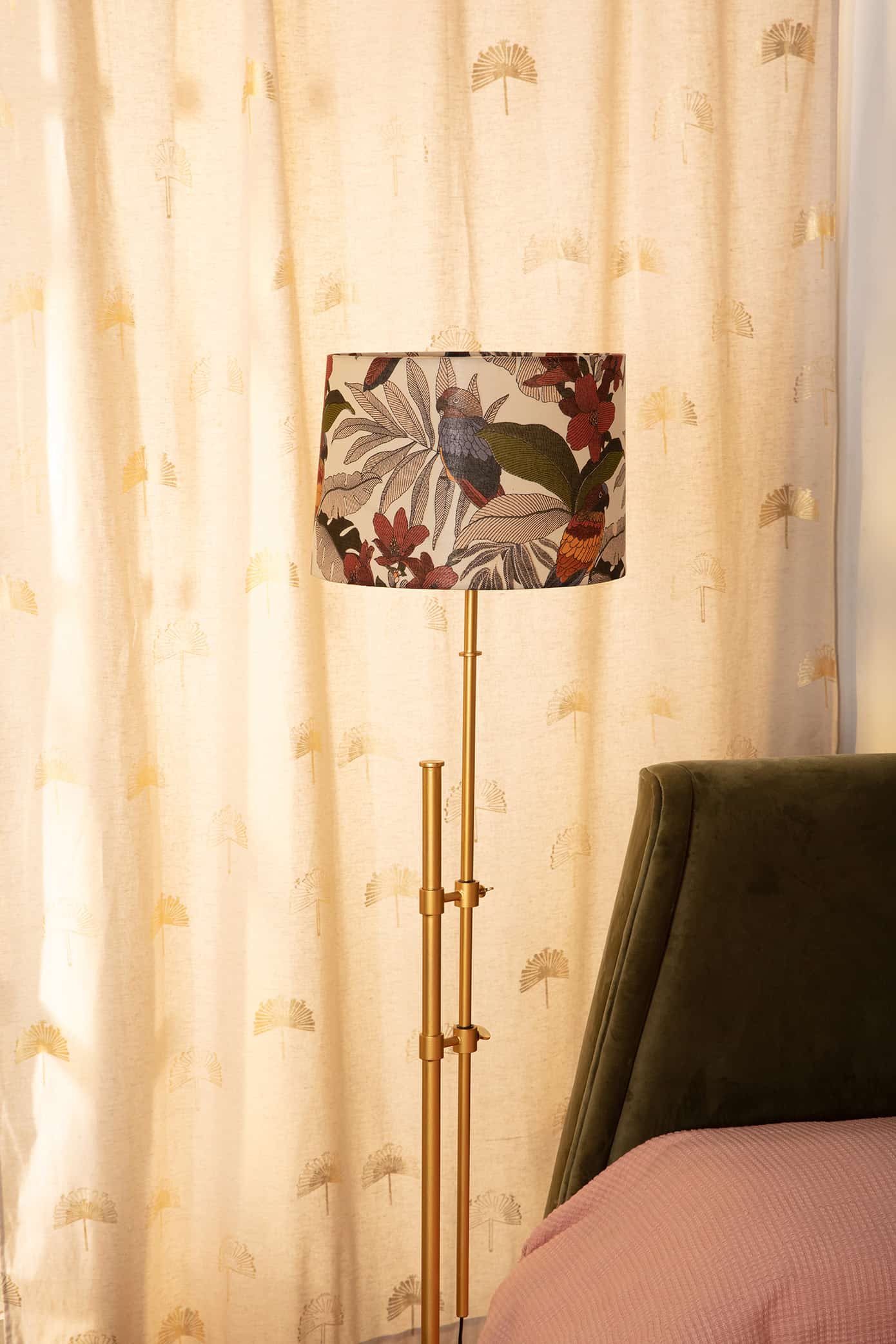 COTTON CURTAINS Sabar Palm Gold/White Cotton Curtain & Blinds (Cotton Flex)