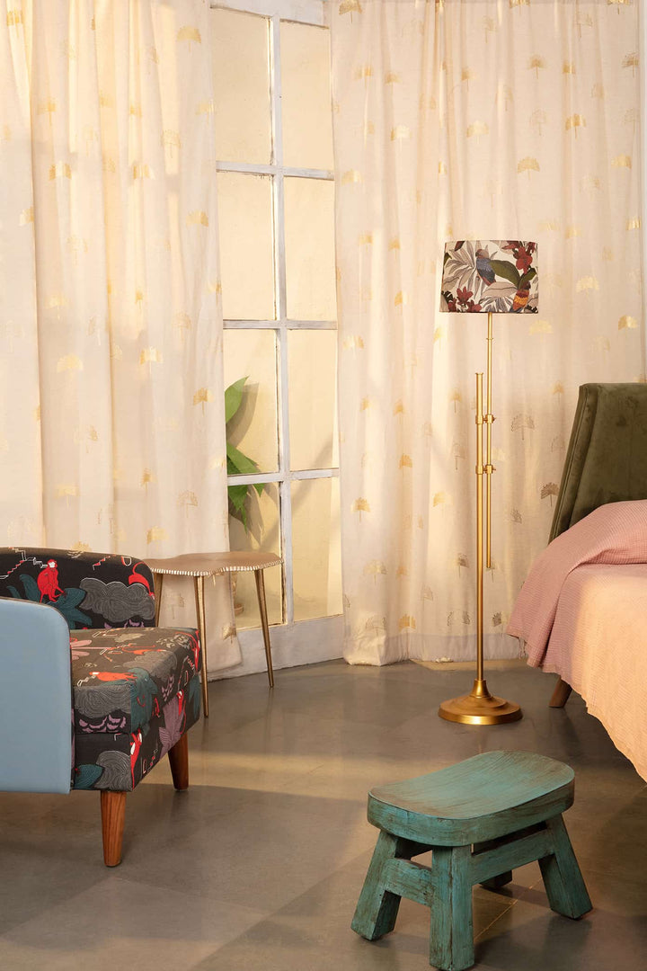 COTTON FABRIC AND CURTAINS Sabar Palm Cotton Fabric And Curtains (Gold/White)