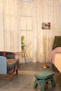 WINDOW BLINDS Sabar Palm Gold/White Window Blinds In Cotton Fabric
