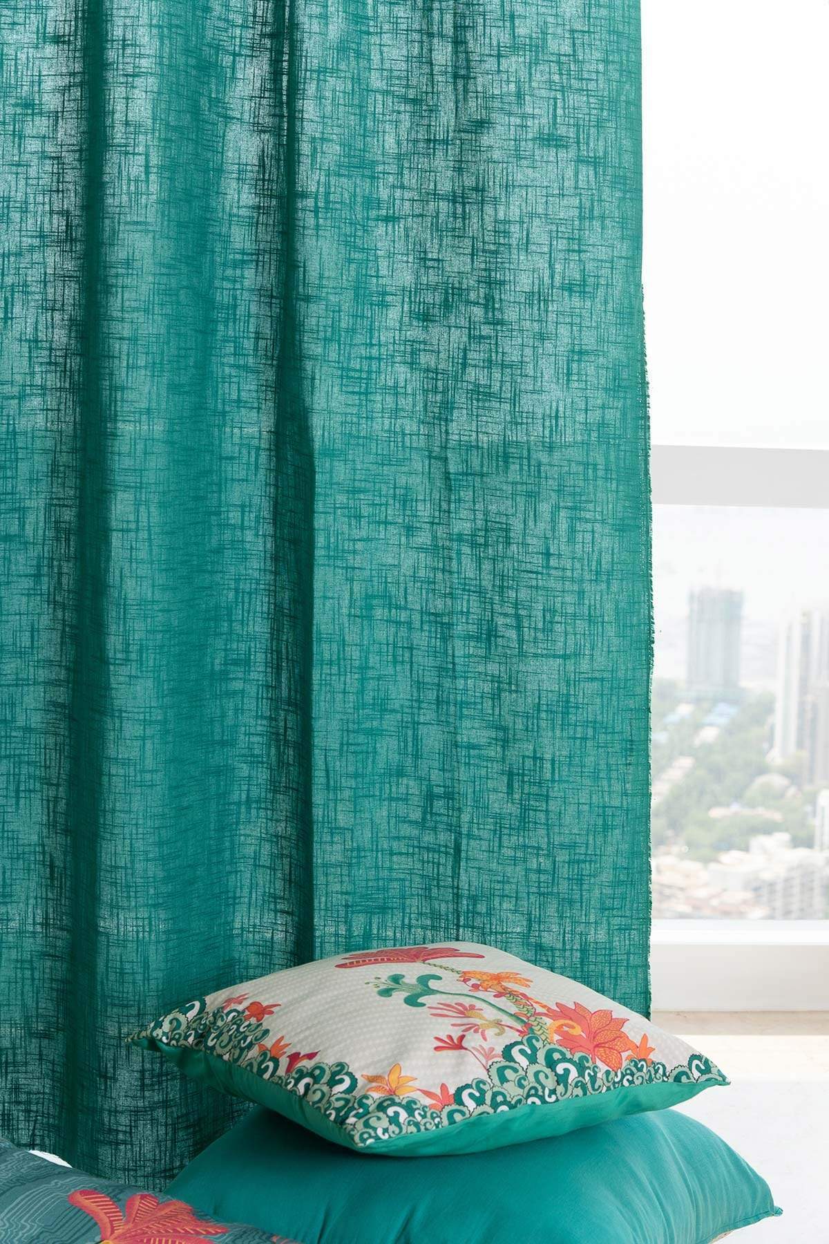 COTTON CURTAINS Solid Turquoise Cotton Curtain & Blinds