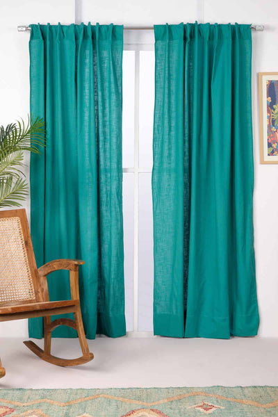 COTTON CURTAINS Solid Turquoise Cotton Curtain & Blinds